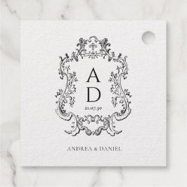 Etiquetas Para Recuerdos Black and White Floral Wedding Monogram