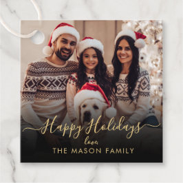 Etiquetas Para Recuerdos Black Gold Happy Holidays Script