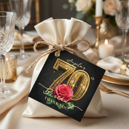 Etiquetas Para Recuerdos Black Gold Red Rose 70th Birthday Thank You