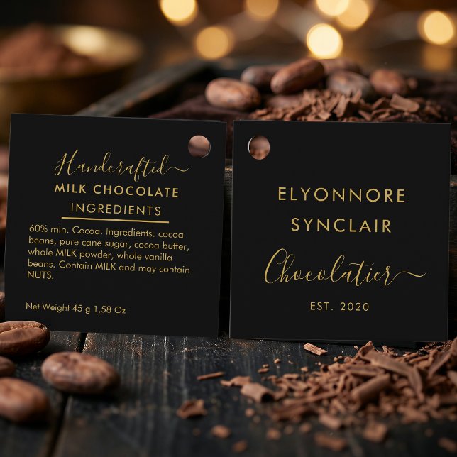 Etiquetas Para Recuerdos Black Gold Script Milk Chocolate Ingredients (Subido por el creador)