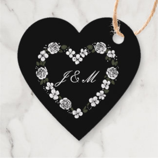 Etiquetas Para Recuerdos Black & White Floral Heart Wedding Favor Box
