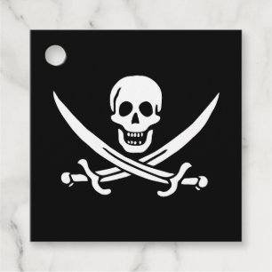 Etiquetas Para Recuerdos Blanco, Bandera Pirata Calico Jack, Calavera y Cri