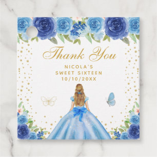 Etiquetas Para Recuerdos Blonde de Cabello Floral Azul Princesa Dulces Diec