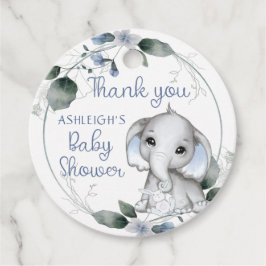 Etiquetas Para Recuerdos Blue Baby Shower Elephant Watercolor Gracias
