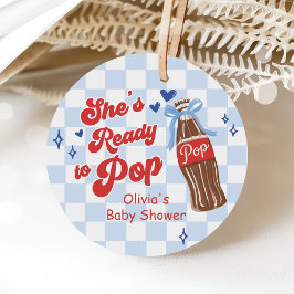 Etiquetas Para Recuerdos Blue Bow She's Ready to Pop Baby Shower