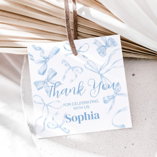 Etiquetas Para Recuerdos Blue Bow Sweet 16th Birthday Party Square