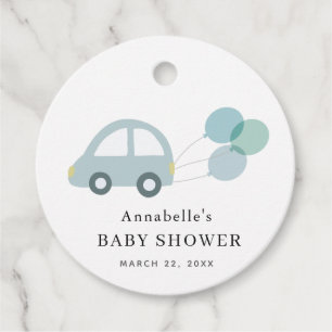 Etiquetas Para Recuerdos Blue Car Balloons White Boy Baby Shower