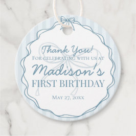 Etiquetas Para Recuerdos Blue Coquette Bow Pastel Striped Cumpleaños