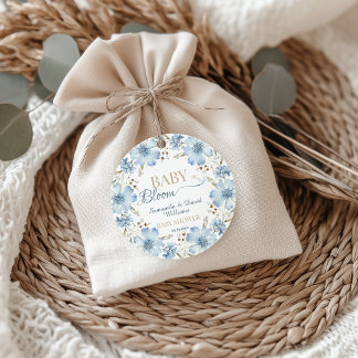Etiquetas Para Recuerdos Blue Cosmos Floral Baby in Bloom Baby Shower Gift 