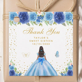 Etiquetas Para Recuerdos Blue Floral Dark Skine Princess Sweet 16