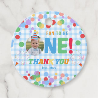 Etiquetas Para Recuerdos Blue Fun to Be One Photo First Birthday Favor Tags