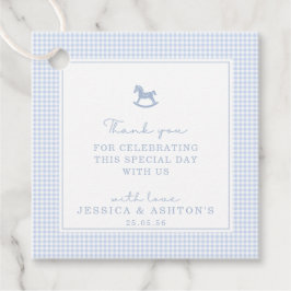 Etiquetas Para Recuerdos Blue Gingham Rocking Horse Baby Shower Gracias