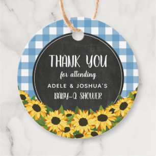 Etiquetas Para Recuerdos Blue Gingham & Sunflowers Baby-Q Shower