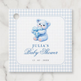 Etiquetas Para Recuerdos Blue Gingham Teddy Bear Neutral Baby Shower