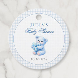 Etiquetas Para Recuerdos Blue Gingham Teddy Bear Neutral Baby Shower