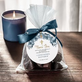 Etiquetas Para Recuerdos Blue Gold Watercolor Floral Boy Baptism Gracias