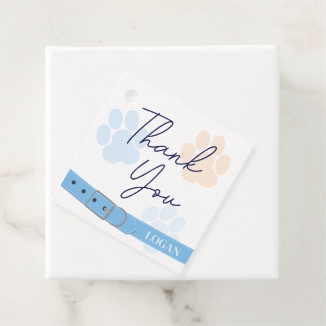 Etiquetas Para Recuerdos Blue Naranja Dog Paw Imprimir Cumpleaños Gracias (In situ)