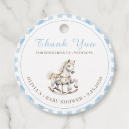 Etiquetas Para Recuerdos Blue Plaid Watercolor Rocke Horse Baby Shower
