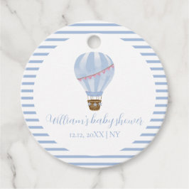 Etiquetas Para Recuerdos Blue Simple Stripe Hot Air Balloon Boy Baby Shower