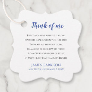 Etiquetas Para Recuerdos Blue Think Of Me Celebration of Life Candle