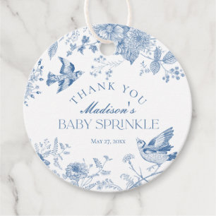Etiquetas Para Recuerdos Blue Toile De Jouy Floral Baby Sprinkle Favor