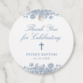 Etiquetas Para Recuerdos Blue Vintage Floral Cross Baptism Gracias Regalo