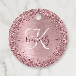 Etiquetas Para Recuerdos Blush Pink Brushed Metal Glitter Monogram Name