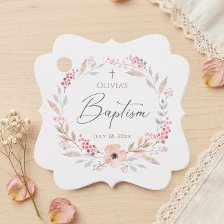 Etiquetas Para Recuerdos Blush Rosa Floral Niña Bautizo Fancy Cuadrado