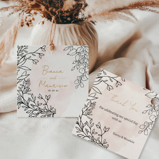 Etiquetas Para Recuerdos Blush Watercolor with Elegant Black Floral Design