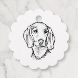 Etiquetas Para Recuerdos boceto de perro salchicha dibujado a mano en negro