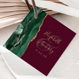 Etiquetas Para Recuerdos Boda Agate Esmeralda Verde Oro Escritura Burgundy