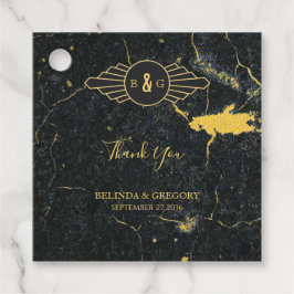 Etiquetas Para Recuerdos Boda Art Decó de Mármol de oro negro