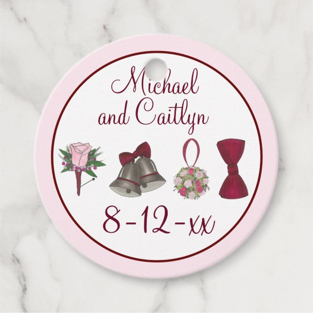 Etiquetas Para Recuerdos Boda Bells Flores Bow Tie Bridal Rose Bouquet (Anverso)