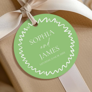 Etiquetas Para Recuerdos Boda caprichosa con borde ondulado de color verde