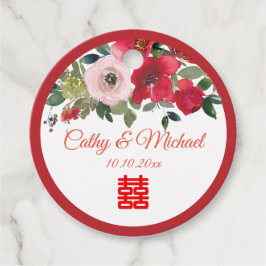Etiquetas Para Recuerdos Boda china moderna floral acuarela rosa rojo