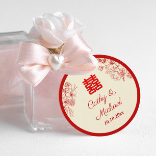 Etiquetas Para Recuerdos Boda chino rojo beige floral oriental