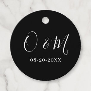 Etiquetas Para Recuerdos Boda clásico elegante de monograma negro minimalis