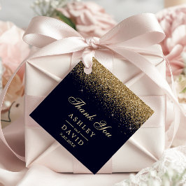 Etiquetas Para Recuerdos Boda con confeti de azul marino y dorado