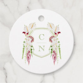 Etiquetas Para Recuerdos Boda con Cresta de Monograma Floral en Cascada