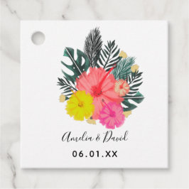 Etiquetas Para Recuerdos Boda con letra tropical dibujada a mano de Hawái