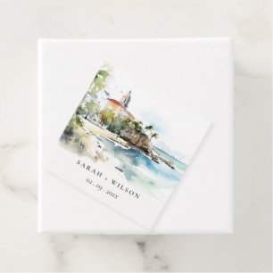 Etiquetas Para Recuerdos Boda de Acuarela Paisaje de San Juan Puerto Rico
