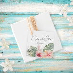 Etiquetas Para Recuerdos Boda de acuarela Tropical Botánico  <br><div class="desc">Estas elegantes etiquetas de regalo/favores para bodas cuentan con magníficos productos botánicos acuáticos,  incluyendo hojas de palma e hibisco. La tipografía es clásica pero moderna. Este es el diseño perfecto para una boda de destino tropical o de playa. Vea la colección para coordinar elementos.</div>