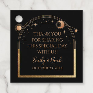 Etiquetas Para Recuerdos Boda de Astronomía Mystical Black Gold Sun Moon