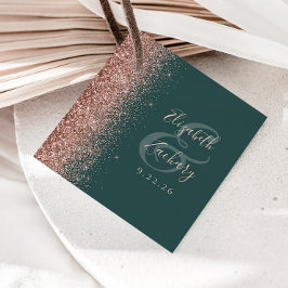 Etiquetas Para Recuerdos Boda de brillo de oro rosa verde oscuro moderno