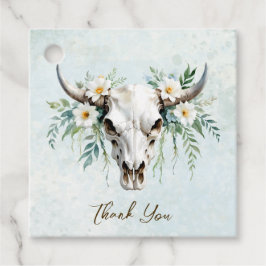 Etiquetas Para Recuerdos Boda de cráneo de vaca floral de acuarela bohemia