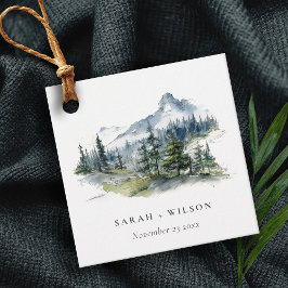 Etiquetas Para Recuerdos Boda de esbozo del paisaje montañoso de Blue Green