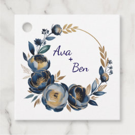 Etiquetas Para Recuerdos Boda de Flor de Peonía Azul Marino y Dorado