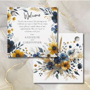 Etiquetas Para Recuerdos Boda de Flor Silvestre Amarilla Azul Bienvenida Ce