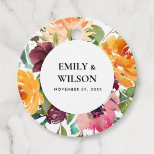 ETIQUETAS PARA RECUERDOS BODA DE FLORAL BUNCH DE NARANJA AMARILLO RUBOR LUM