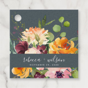 ETIQUETAS PARA RECUERDOS BODA DE FLORAL BUNCH DE NARANJA GRIS RUBOR AMARILL